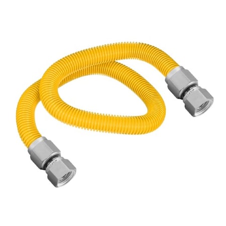 Flextron Gas Line Hose 1/2'' O.D.x48'' Len 1/2" FIP Fittings Yellow Coated Stainless Steel Flexible Connector FTGC-YC38-48B